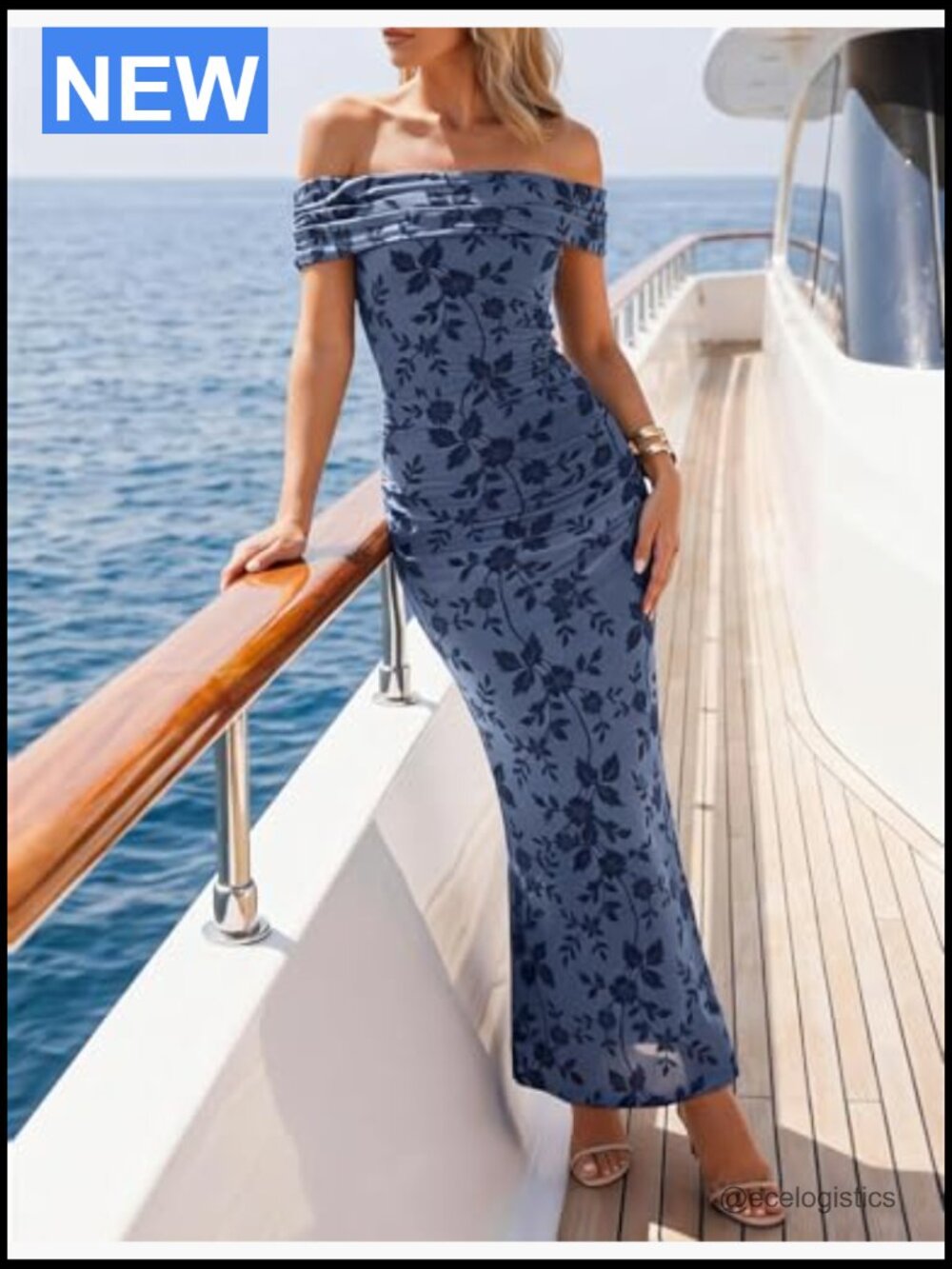 Off Shoulder Floral Bodycon Maxi Dress Ruched Formal Cocktail Wedding Guest - Picture 3 of 7